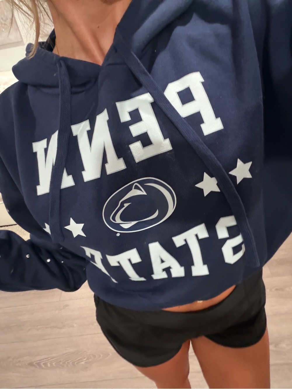 Penn State Navy Blue Cropped Hoodie with Logo